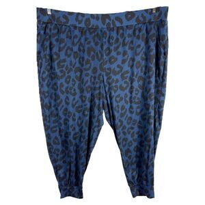 LaunGy by Giuliana Plus Size 3XP Pants Blue Black Leopard Print Knit Stretch 147